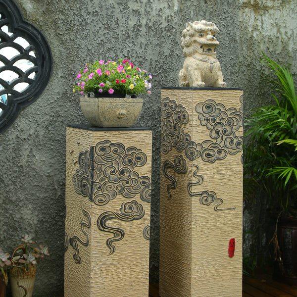 中式客厅家居装饰工艺品落地摆件玄关禅意祥云展示柱茶室花盆底座,淘宝优惠券,粉丝福利购,淘宝优惠卷