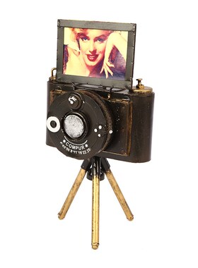 欧式复古做旧老式照相机模型铁艺支架放映机相机摆件摄影道具模型