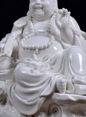 居家式坐弥勒像德如意拿弥勒笑白瓷珠化佛工艺品摆件佛陶瓷