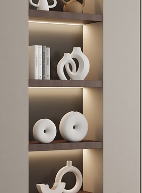 Wabi-Sabi风格客厅电视柜酒柜壁龛开放式网格陶瓷软O装饰摆件中世