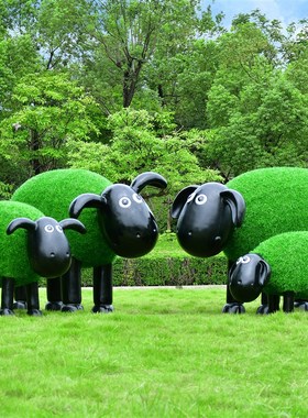 户外玻璃钢卡通草皮绵羊雕塑园林景观售楼L部小区庭院装饰动物摆