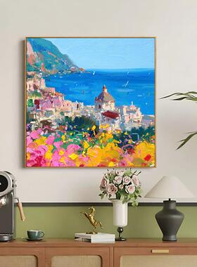 纯手绘油画 面朝大海春暖花开 地中海风景装饰画客厅餐厅现代玄关