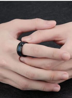 食指个性黑色通用大码旋转戒指男休闲女动转胖双层妹宽可特大号大