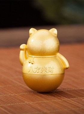 纯铜招财猫不倒翁桌面可爱摆件手把件收纳创意招财进宝礼品铜元宝