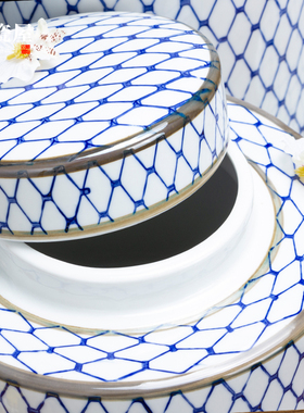 现代简约陶瓷储物罐摆件网格套装花瓶客厅玄关电视柜酒柜北欧装饰