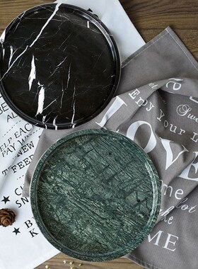 现代简约天然大理石托盘摆件客厅桌面果盘摆设酒店样板间软装饰品