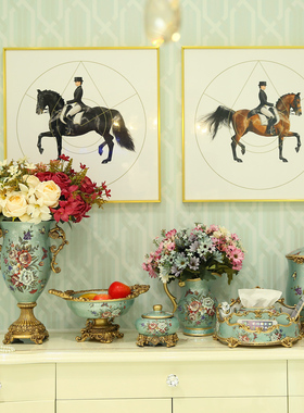 大号欧式复古客厅带盖垃圾桶家用创意装饰品收纳桶树脂工艺品摆件