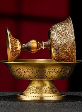 西藏护法杯纯铜藏式居家供佛用品八吉祥雕花供护法杯大号供具12cm