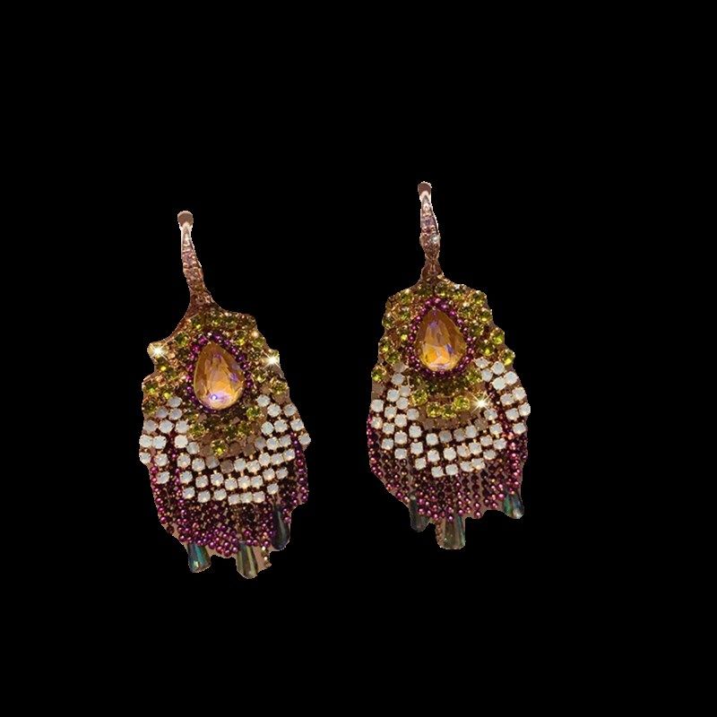 韩国轻奢复古风重工超闪水钻流苏耳坠耳环女时尚气质高级感耳饰品,淘宝优惠券,粉丝福利购,淘宝优惠卷