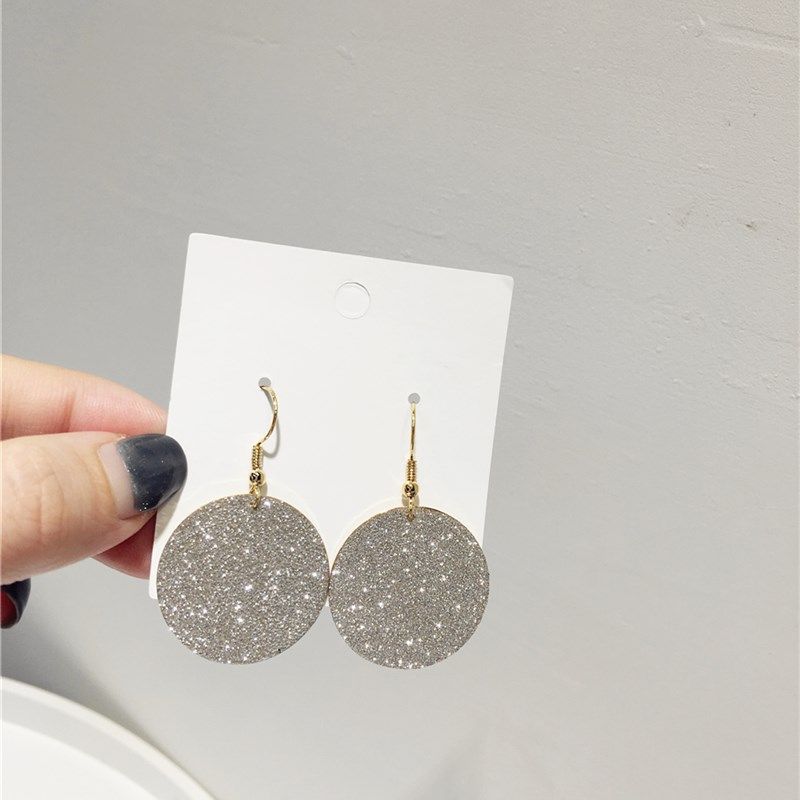 韩版时尚网红气质磨砂圆形耳钩 闪闪精致金属片大气耳环配饰品新,淘宝优惠券,粉丝福利购,淘宝优惠卷