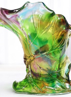 琉璃荷叶笔筒摆件家居客厅桌面高档花瓶插花装饰品结婚乔迁生日礼