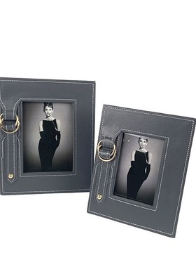 欧式轻奢皮革相框6寸7寸照片画框摆台样板间卧室床头柜桌面装饰框