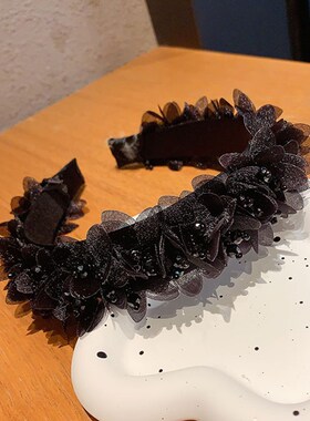 高颅顶花朵水晶黑色发箍高级感法式复古女防滑发卡夏网红头箍发箍