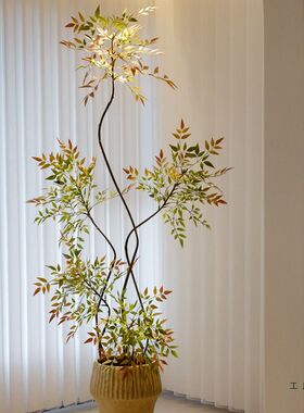 彩色南天竹仿真绿植室内客厅阳台假树大型落地花盆栽摆件