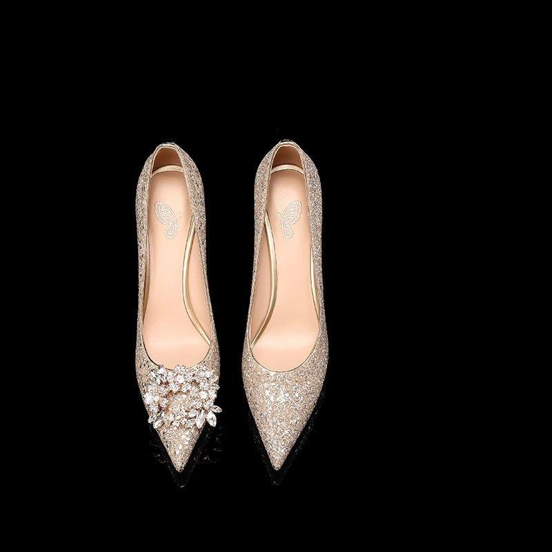 主纱婚鞋禾秀婚纱两穿新娘鞋女2025新款金色水晶高跟鞋不累脚婚礼,淘宝优惠券,粉丝福利购,淘宝优惠卷