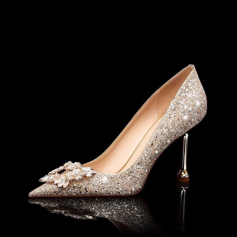 主纱婚鞋禾秀婚纱两穿新娘鞋女2025新款金色水晶高跟鞋不累脚婚礼,淘宝优惠券,粉丝福利购,淘宝优惠卷