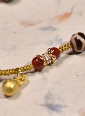 藏式九眼天珠编织绳串珠项链女新中式国风复古锁骨链毛衣链