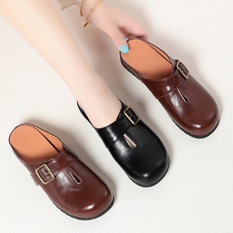 韩版时尚外穿包头拖鞋女2025春季新款百搭平底圆头防滑半凉拖凉鞋,淘宝优惠券,粉丝福利购,淘宝优惠卷