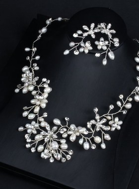 天然淡水珍珠项链女锁骨链耳环套装多层高贵奢华配礼服晚宴配饰