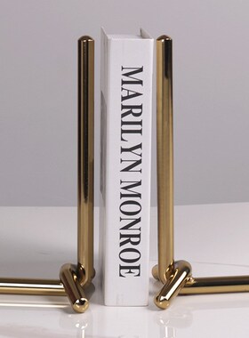 简约现代银色书靠金属书立书挡摆件样板房售楼处客厅书房桌面装饰