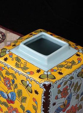 新中式欧式美式玄关花瓶摆件古董饰品陶瓷黄色古典客厅博古架酒柜