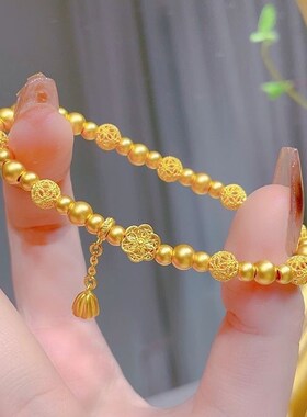 2025新款铜镀真金金色轻奢高级小桃花手链女满圈珠珠手串生日礼物