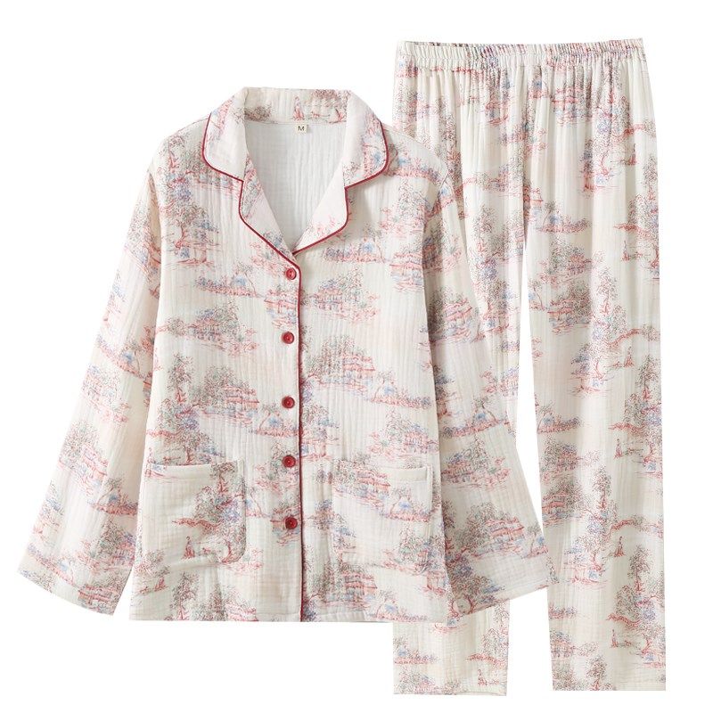 四层棉纱睡衣女士全棉纱布长袖长裤套装复古国风纯棉家居服中年,淘宝优惠券,粉丝福利购,淘宝优惠卷