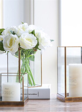 北欧复古铜框玻璃罩几何透明摆件B铜边古董展示柜防尘罩样板房装