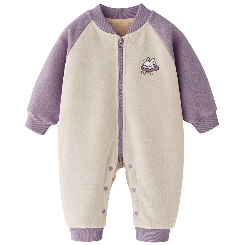 婴儿连体衣秋冬保暖摇粒绒加绒拉链简约加厚爬服宝宝外出抱服冬装,淘宝优惠券,粉丝福利购,淘宝优惠卷