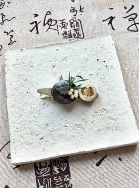 中药植物果实森系发夹原创设计小众复古新中式民族风发夹成品
