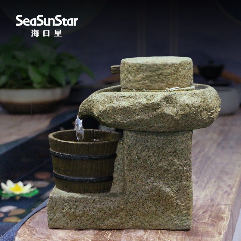 招财风水轮石来运转乔迁新居电视柜桌面陶瓷石磨茶道茶桌流水摆件,淘宝优惠券,粉丝福利购,淘宝优惠卷