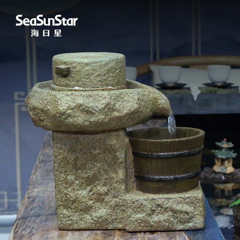 招财风水轮石来运转乔迁新居电视柜桌面陶瓷石磨茶道茶桌流水摆件,淘宝优惠券,粉丝福利购,淘宝优惠卷