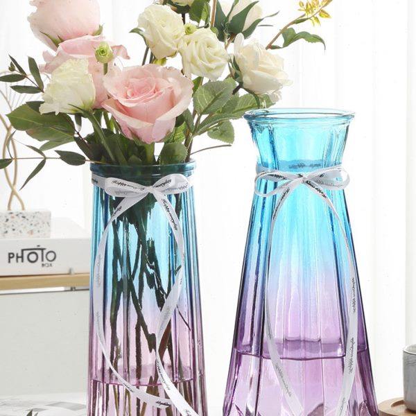 【二件套】北欧玻璃花瓶竖纹透明水培大号富贵竹百合客厅插花摆件,淘宝优惠券,粉丝福利购,淘宝优惠卷