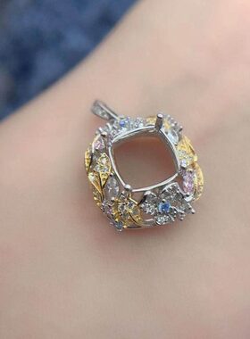 石银彩色*825托一套豪华吊坠S9配镀mm10绿色空托圆形银戒指银椭金