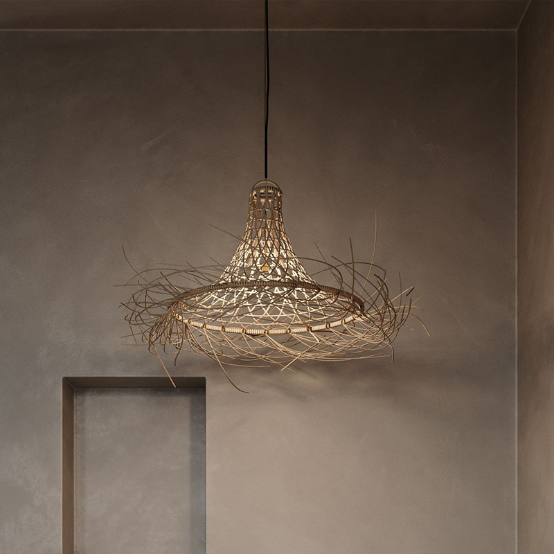 侘寂风日式民宿客厅卧室床头灯中式酒店饭厅餐饮藤编复古藤艺吊灯,淘宝优惠券,粉丝福利购,淘宝优惠卷