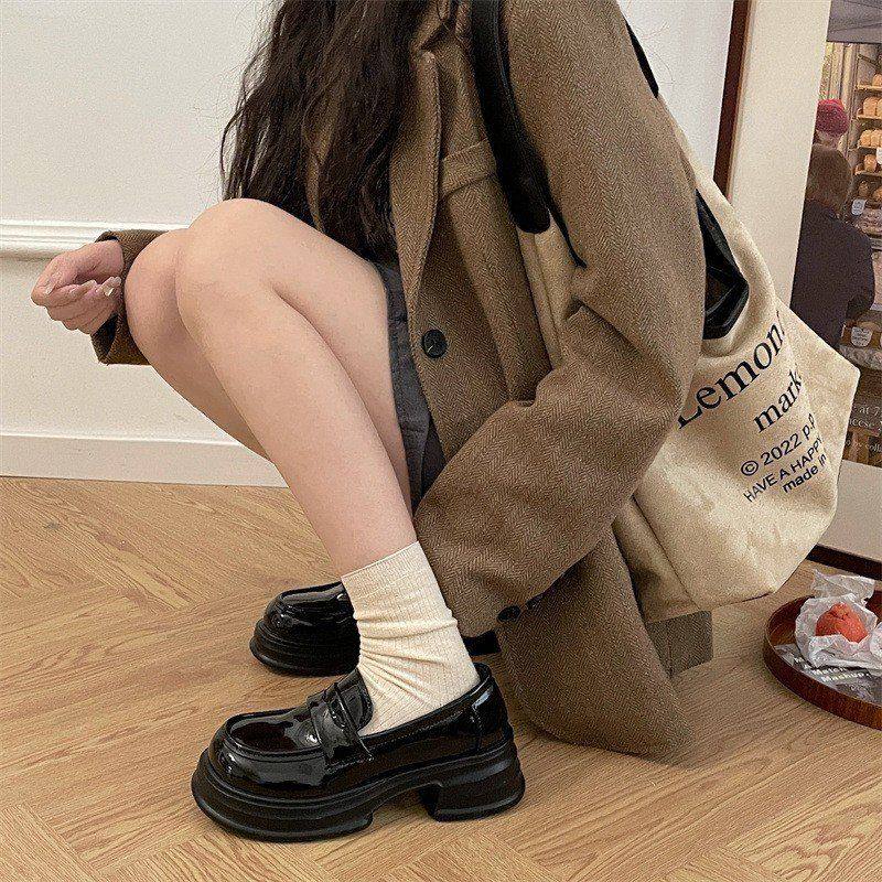 黑色圆头英伦风厚底小皮鞋秋夏季2025新款粗跟女鞋爆款百搭乐福鞋,淘宝优惠券,粉丝福利购,淘宝优惠卷