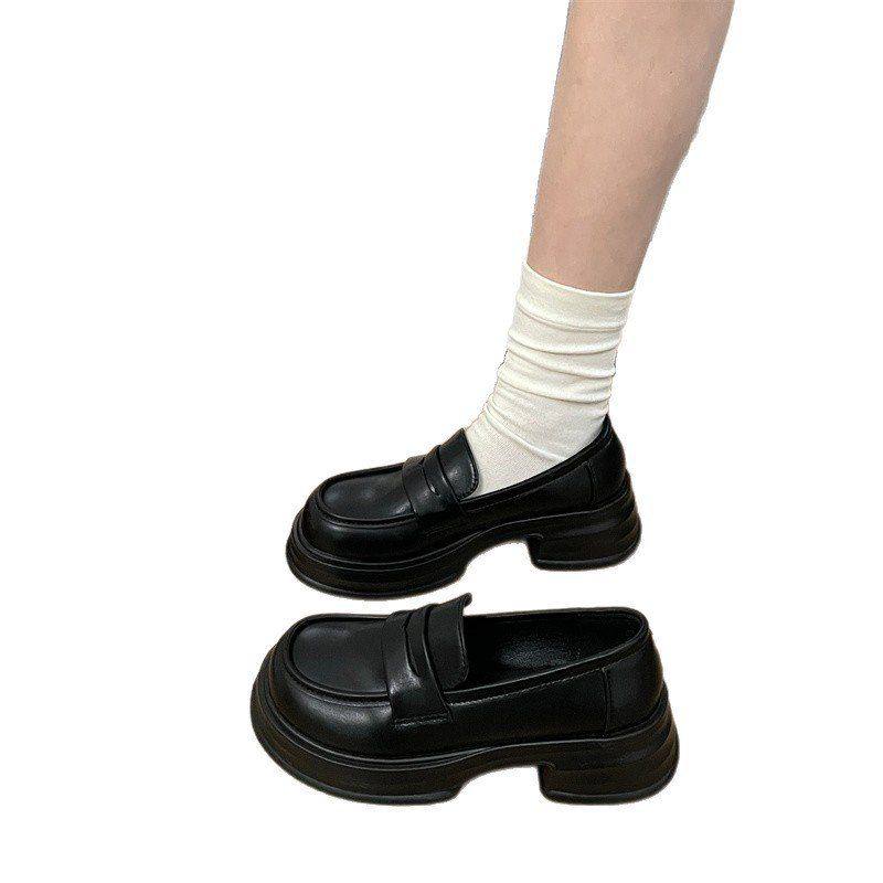 黑色圆头英伦风厚底小皮鞋秋夏季2025新款粗跟女鞋爆款百搭乐福鞋,淘宝优惠券,粉丝福利购,淘宝优惠卷