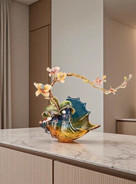 轻奢高端珐琅彩海螺摆件高级感客厅电视柜玄关装饰V品乔迁新居礼