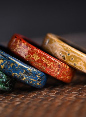 大漆工艺漆器戒指指环黑檀底胎高档送M礼情侣对戒复古文玩