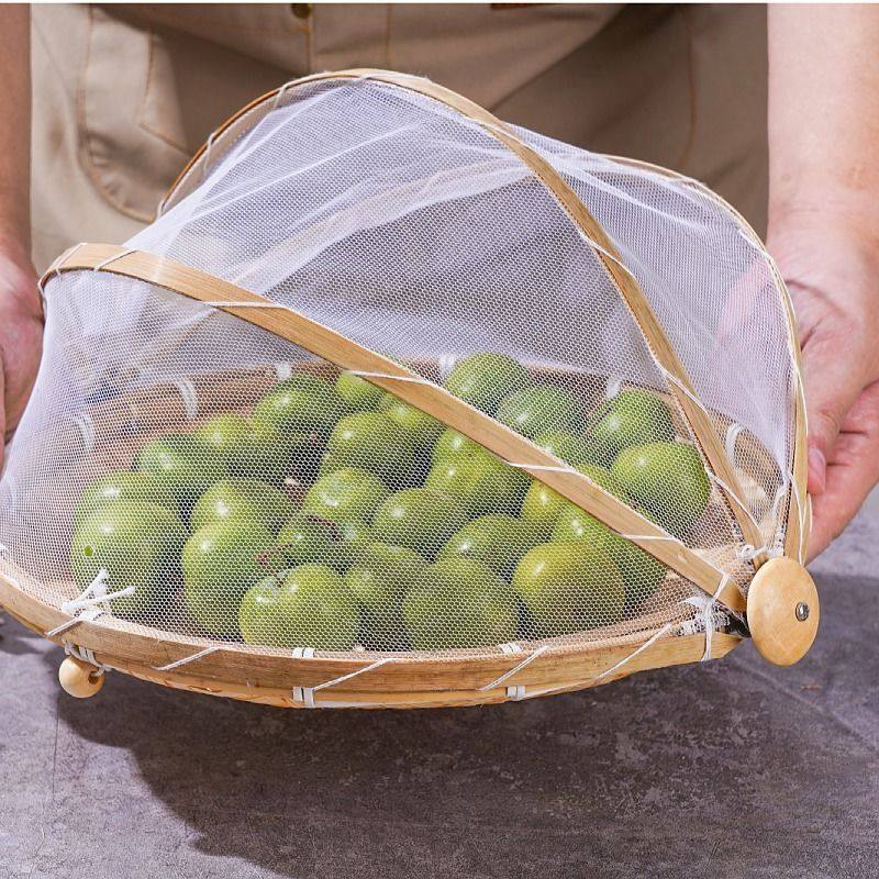 手工竹编制品家用防苍蝇防虫带网纱菜罩晾晒馒头筐桌罩水果篮簸箕,淘宝优惠券,粉丝福利购,淘宝优惠卷