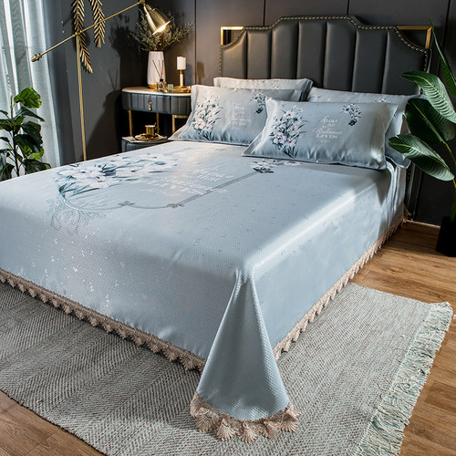 夏天冰丝凉席三件套床单可水洗机洗软席折叠蕾丝花边空调席子家用 - 图0