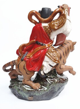 石湾陶瓷公仔十二生肖虎家居装饰纯手艺赵公武财神摆件镇宅中式