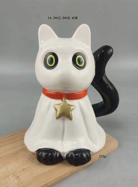 白瓷可爱猫创意客厅电视柜陶瓷工艺装饰品万圣节