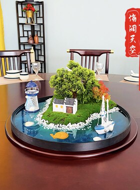 50cm酒店小圆桌中间装饰造景微景观假花摆件餐桌转盘摆花包间摆放
