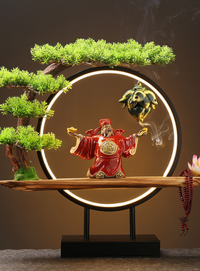 陶瓷财神爷招财佛像文财神灯圈摆件装饰家用供奉家居饰品开业送礼