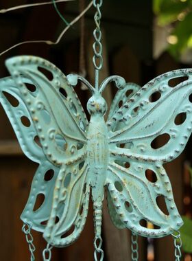 创意做旧复古铁艺蝴蝶铸铁风铃庭院花园艺别墅阳台装饰品摆件挂件
