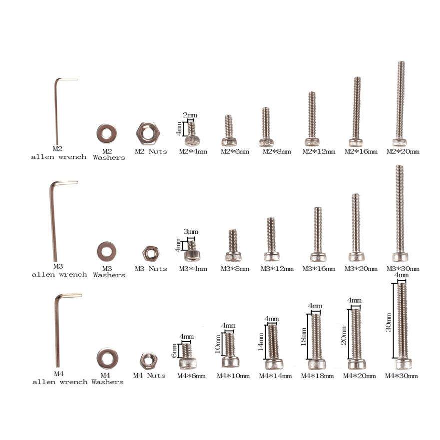1080pcsM2M3M4304不锈钢杯头内六角螺丝配螺母平垫组合套装 - 图2