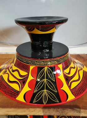 彝族漆器餐具高脚盘册第彩绘手工艺品特色高脚盆民族特色餐厅盘子