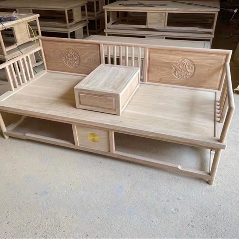 新中式罗汉d床白茬北榆木实木罗汉塌小户型家具休闲午睡沙发床简 - 图2