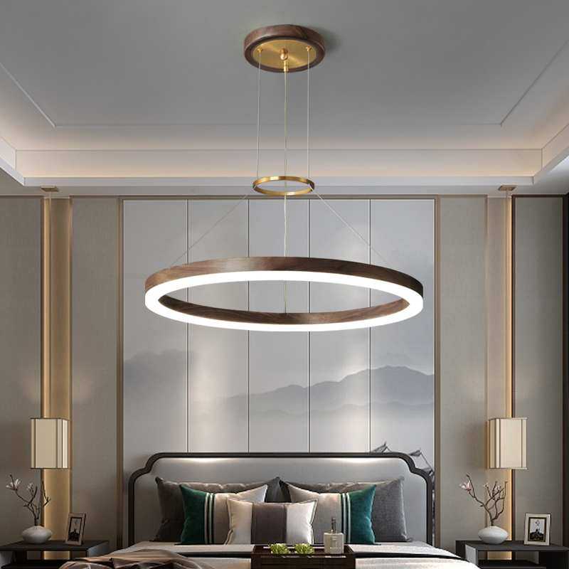 新中式客厅吊灯设计师轻奢极简黑胡桃实木全铜灯圆圈餐厅吊灯北欧,淘宝优惠券,粉丝福利购,淘宝优惠卷